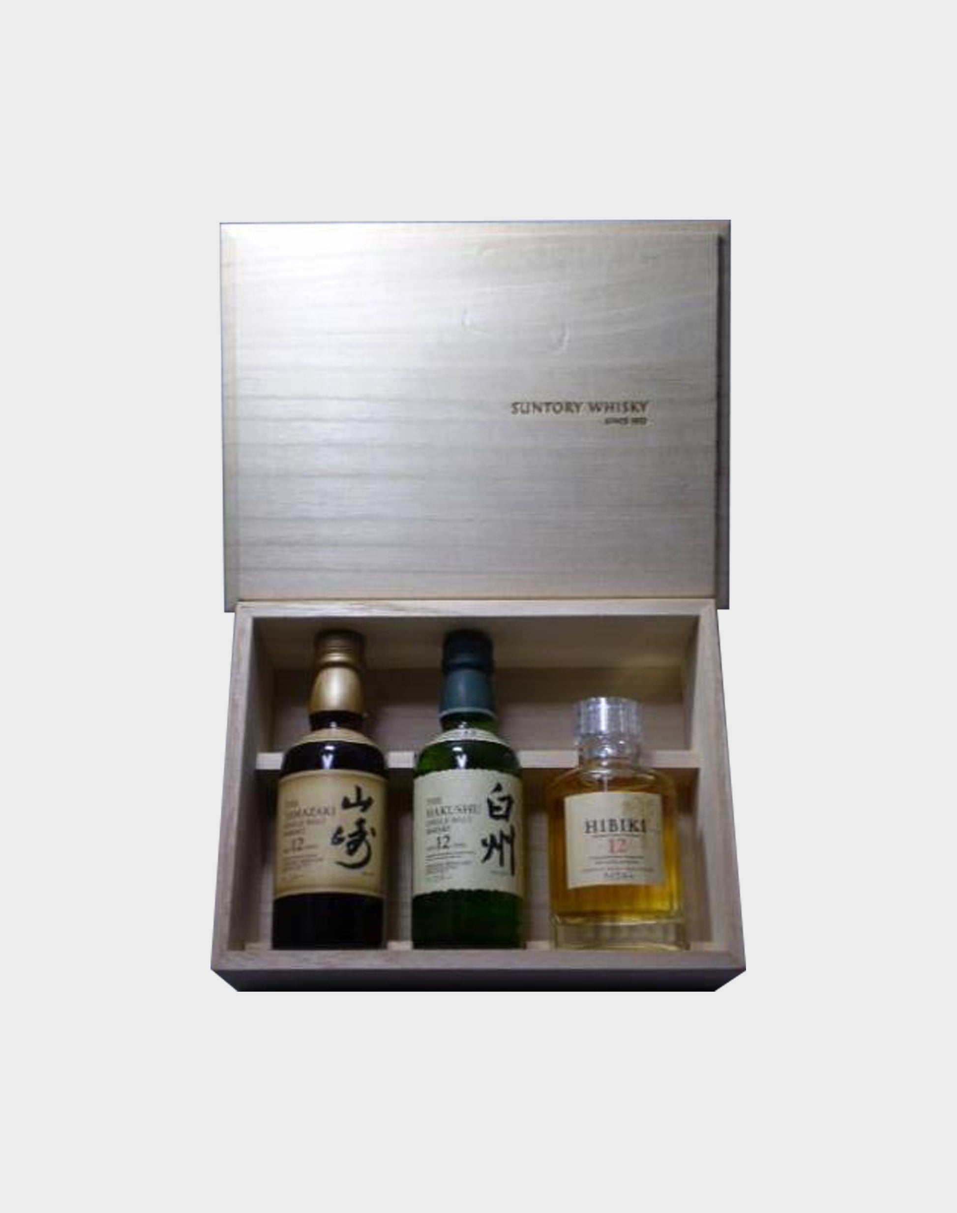 Yamazaki 12, Hibiki 12, Hakushu 12 Miniature Set in Wooden box