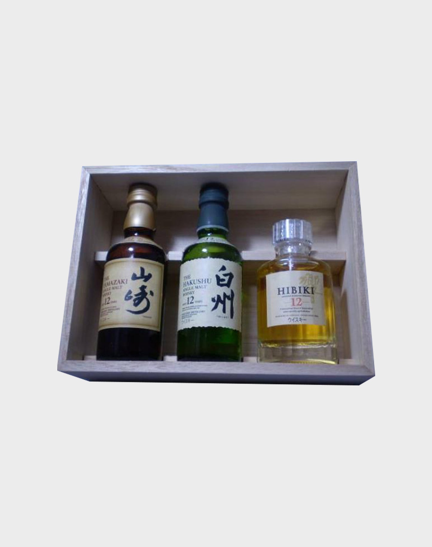 Yamazaki 12, Hibiki 12, Hakushu 12 Miniature Set in Wooden box